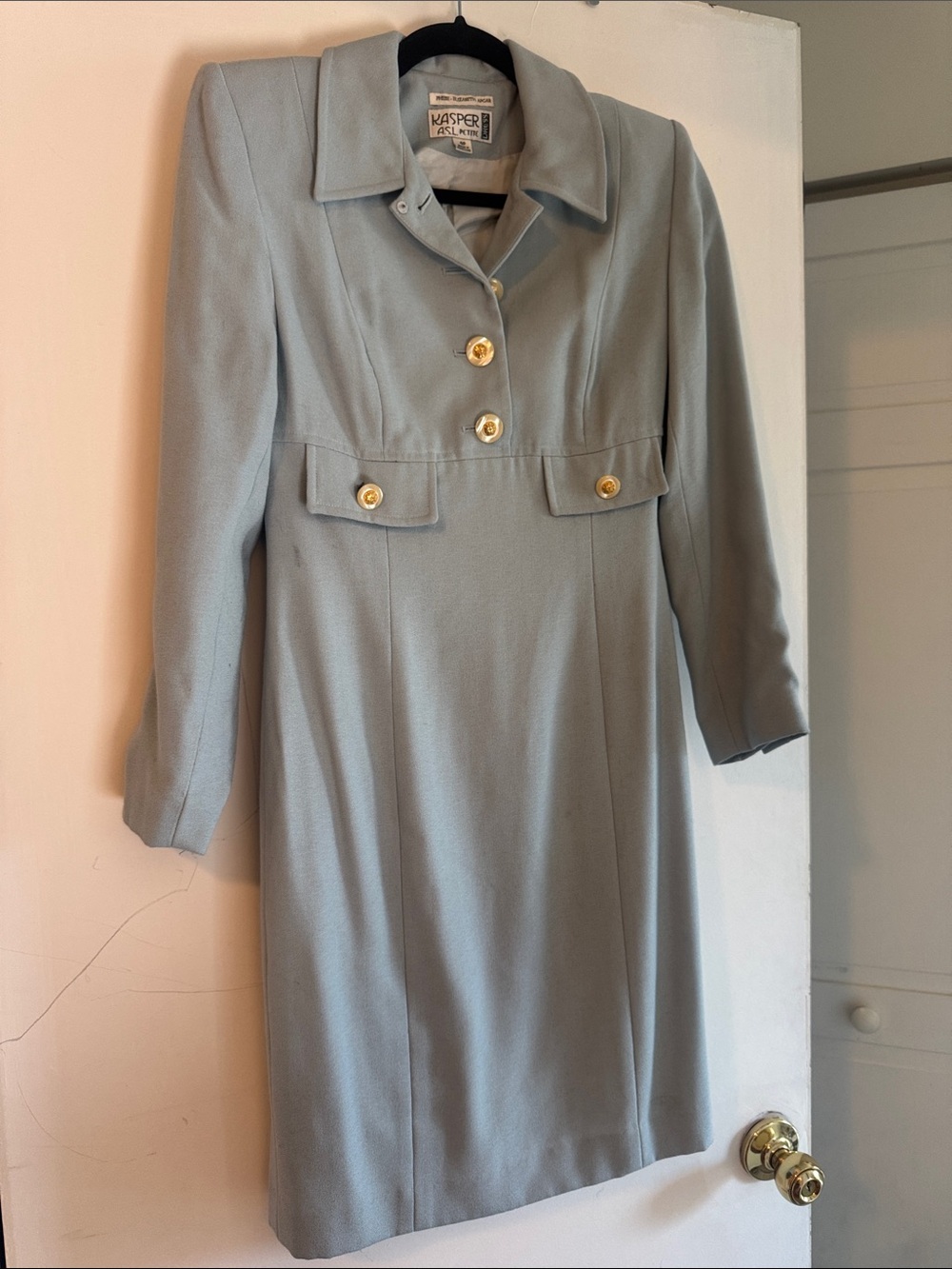 Vintage Pale Blue Long Sleeve Button Front Dress with Gold Buttons